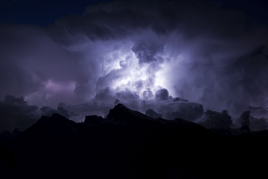 Lightning storm over mountains